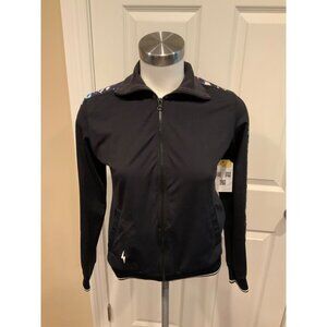 TRF by Zara Black Zip-Up Track Jacket W/ Floral Stripes, Size S